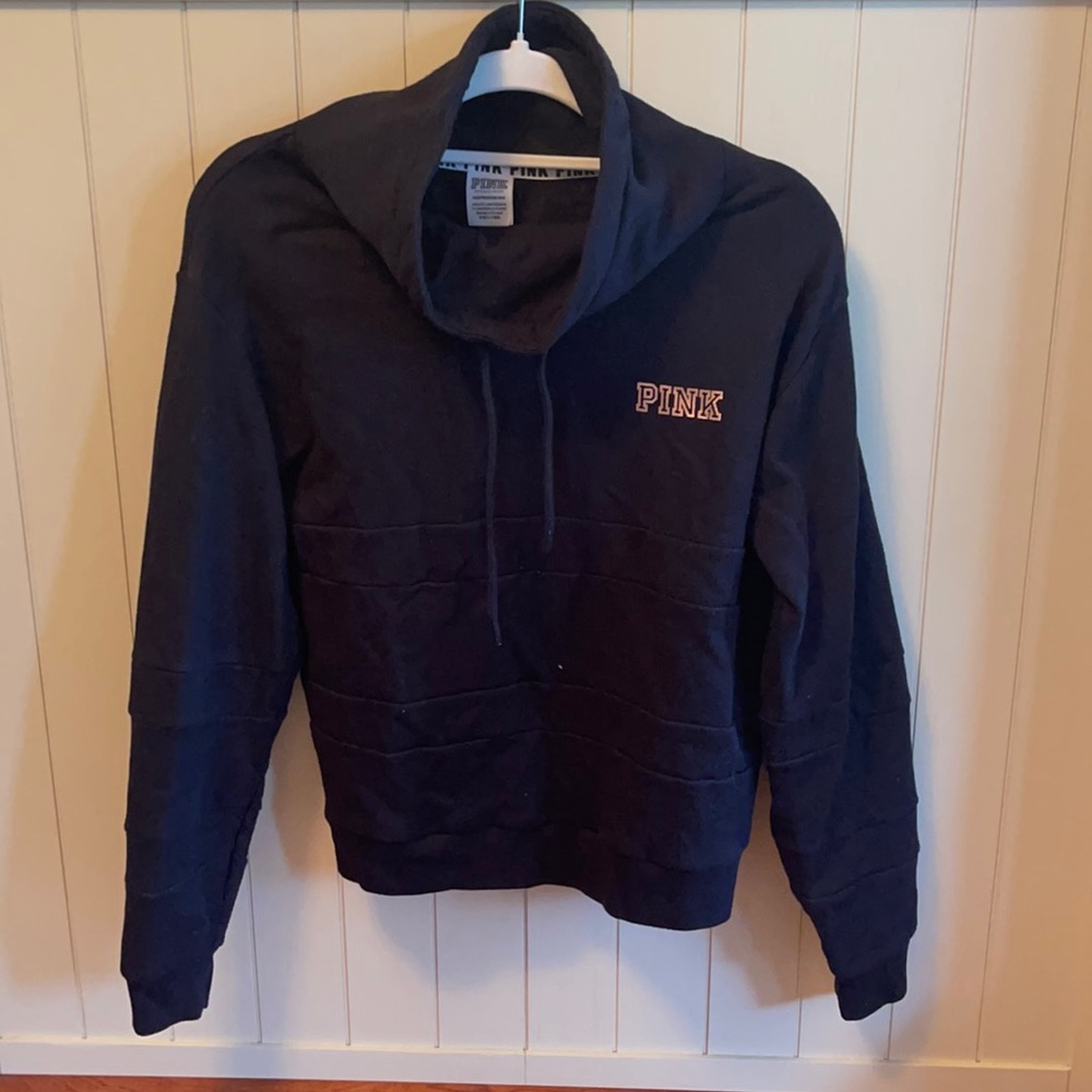 VS PINK black with rose gold and marble cowl neck sweatshirt
